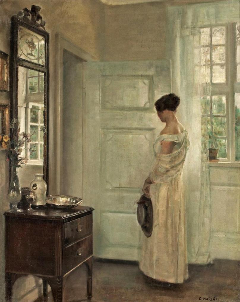 Woman in an Interior with a Mirror by Carl Holsøe